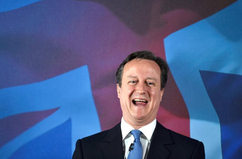 British Prime Minister David Cameron delivers a speech to party activists during a UK general election campaign event in Croydon, south London on April 25, 2015. Britain goes to the polls to elect a new parliament on May 7.  AFP PHOTO / POOL / Toby Melville (Photo by TOBY MELVILLE / POOL / AFP)