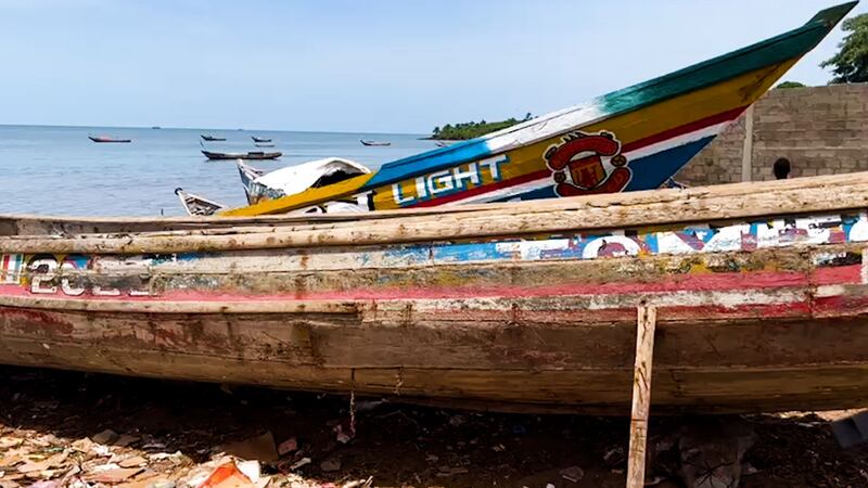 In the football-loving West African nation, the fishing boats are often adorned with the badge of the captain’s favourite team, in this case Manchester United. Andy Scott / The National