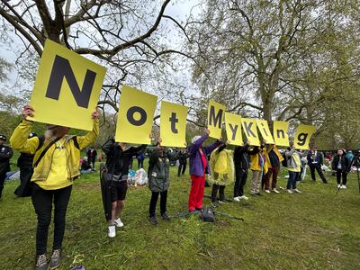 Anti-monarchy protesters demonstrate near Buckingham Palace. Laura O'Callaghan / The National