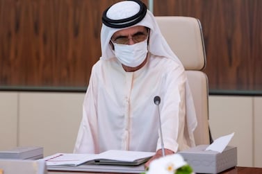 Sheikh Mohammed bin Rashid, Vice President and Ruler of Dubai, chairing a meeting of the UAE Cabinet on Monday.