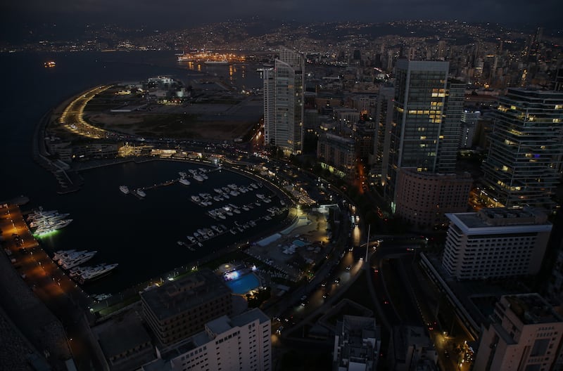 A view of Lebanon's capital, Beirut, with the lights on only in some buildings. Lebanese rely on highly polluting diesel generators run by private neighbourhood operators to make up for shortfalls in electricity supply from the state utility. EPA