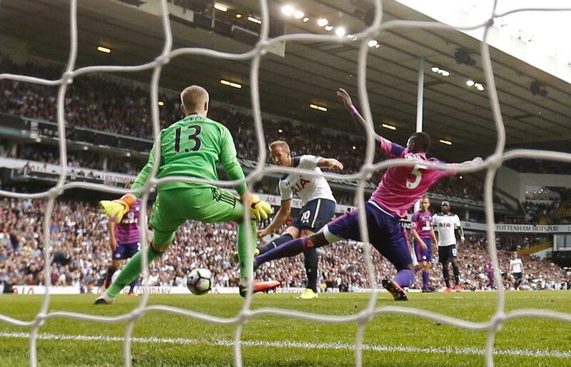 Tottenham’s Harry Kane scores their first goal against Sunderland. Matthew Childs / Action Images / Reuters