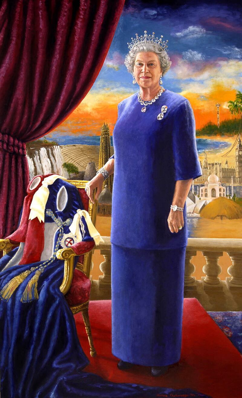 Nigerian artist Chinwe Chukwuogo-Roy painted this portrait of Queen Elizabeth II, which was commissioned by the Commonwealth to mark her 2002 golden jubilee on March 10, 2002. The image is a part of the Platinum Jubilee: The Queen's Coronation exhibition. Photo: Royal Collection Trust