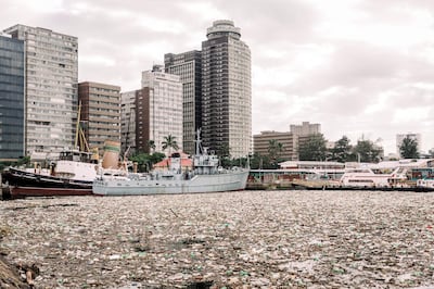 The port of Durban in South Africa in 2019, swamped with tonnes of debris, mostly plastic and wood. AFP