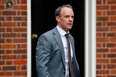 Britain's Foreign Secretary and First Secretary of State Dominic Raab arrives at 10 Downing Street in central London on February 13, 2020.  AFP