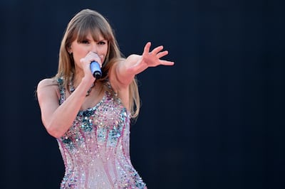Taylor Swift's eyelash-skimming fringe is a big trend for 2024. EPA