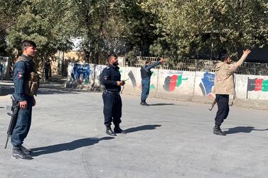 Police surround Kabul University in the Afghan capital after a blast and gunfire on the sprawling campus. AP Photo