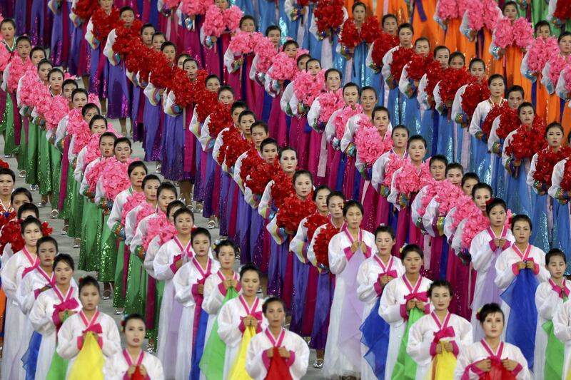 The performance consisted of thousands of performers working in precise unison. Getty Images