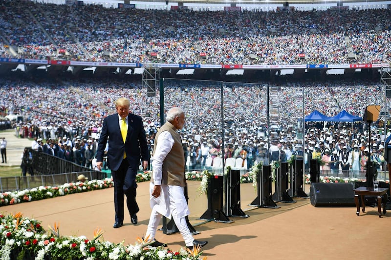 US President Donald Trump and India's Prime Minister Narendra Modi filled the Sardar Patel Stadium in February. AFP