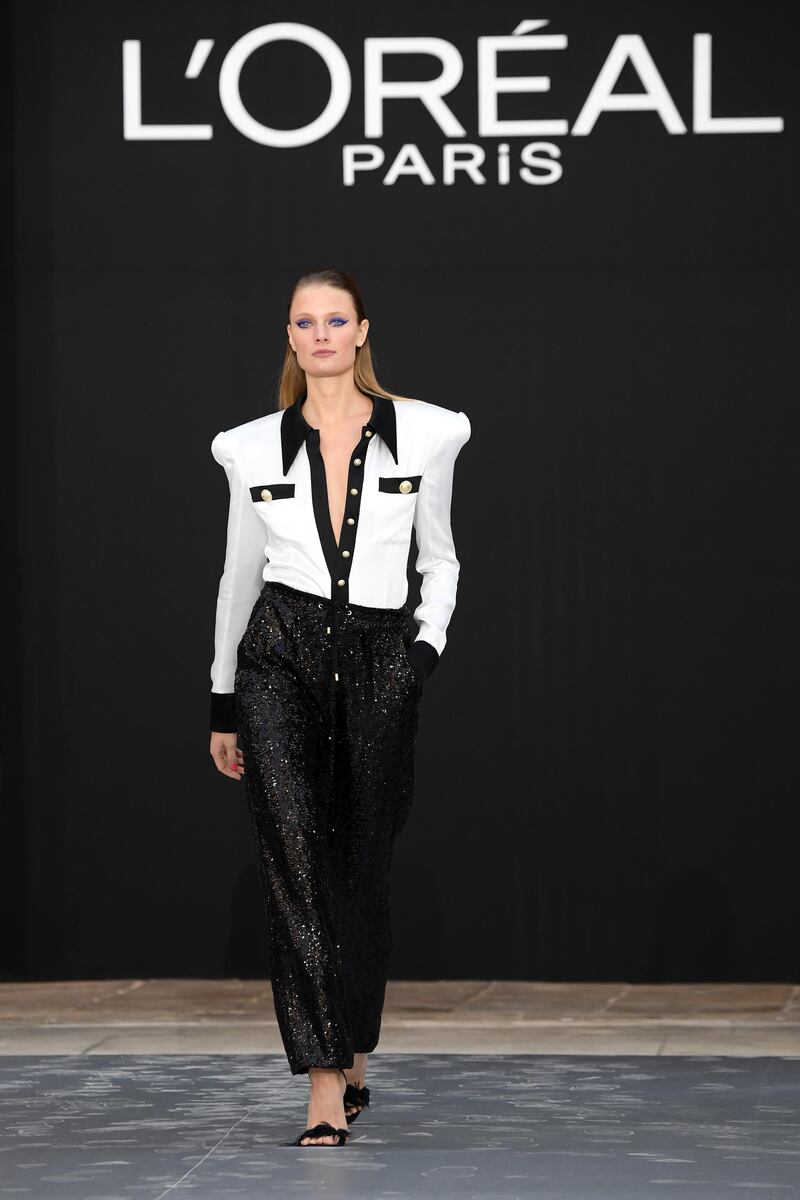 Constance Jablonski walks the runway during the L'Oreal Paris show as part of Paris Fashion Week on September 28, 2019. Getty Images