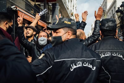 Antigovernment protests in downtown Tunis, Monday, January 18, 2021. Erin Clare Brown / The National