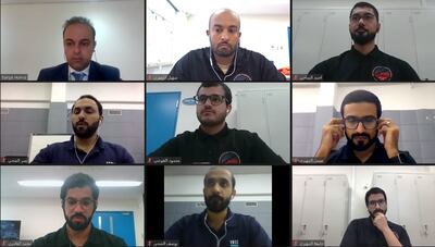 The eight Emirati engineers on ground at the launch site in Tanegashima Island. Courtesy: Screenshot of media briefing on July 6