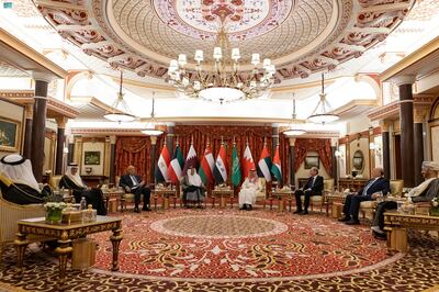 Saudi Arabia hosts a meeting of foreign ministers from Iraq, Jordan, Egypt and the Gulf Co-operation Council countries to discuss Syria's return to the Arab League in Jeddah. Photo: Spa