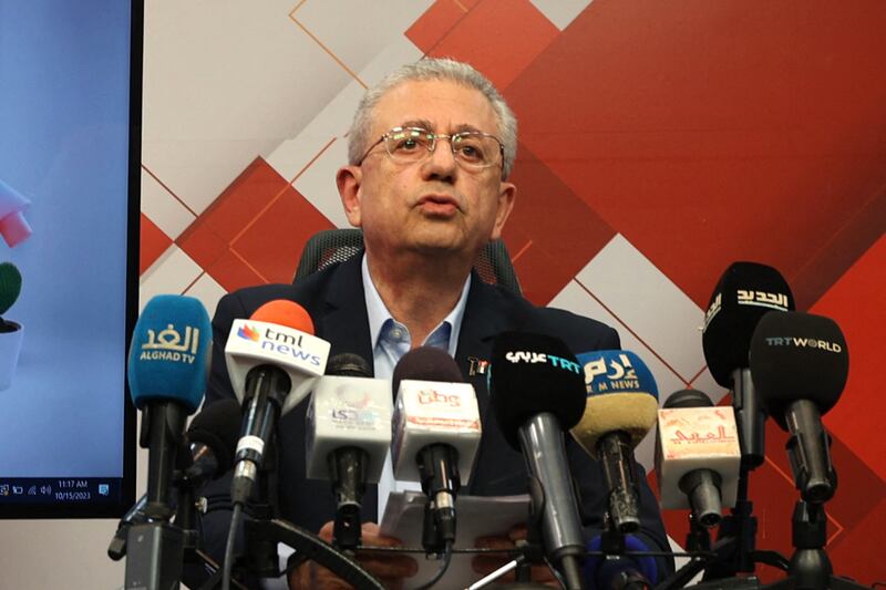 Mustafa Barghouti, of the Palestinian National Initiative party, speaks in Ramallah about the Gaza humanitarian crisis. AFP