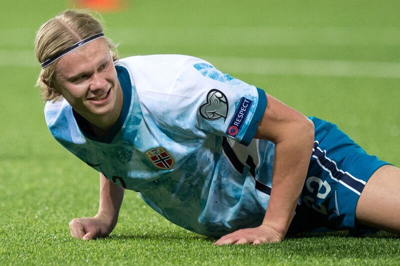 Norway's Erling Braut Haaland during the game at the Victoria Stadium in Gibraltar. AFP