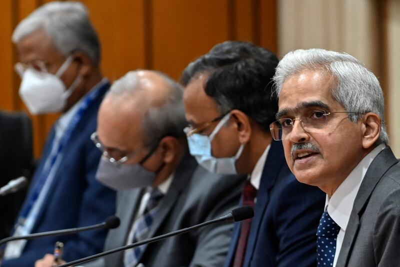 Reserve Bank of India Governor Shaktikanta Das announces the interest rate increases in Mumbai on Tuesday. AFP