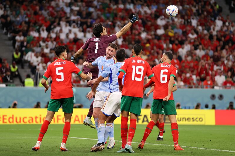 Morocco keeper Bono punches the ball clear. Getty 