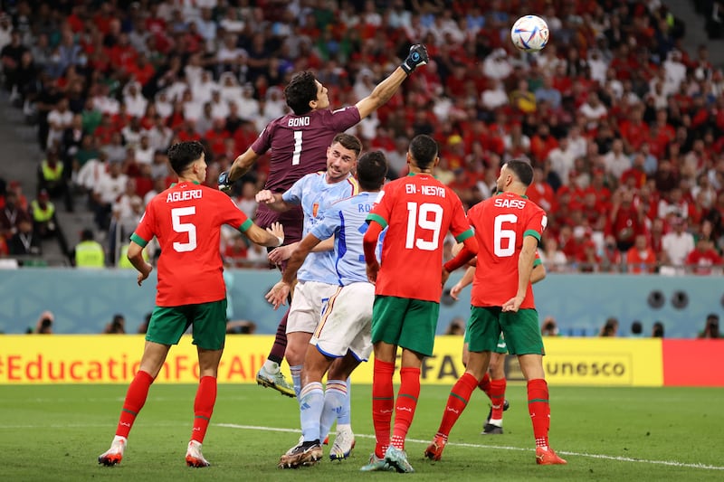 Morocco keeper Bono punches the ball clear. Getty 