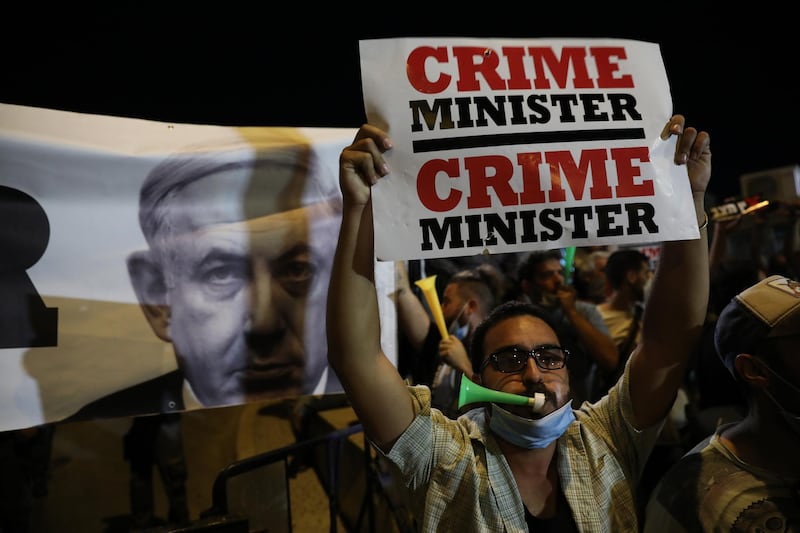 People protest against Israeli Prime Minister Benjamin Netanyahu corruption charges, outside the Israeli Knesset (parliament) in Jerusalem, Israel. EPA