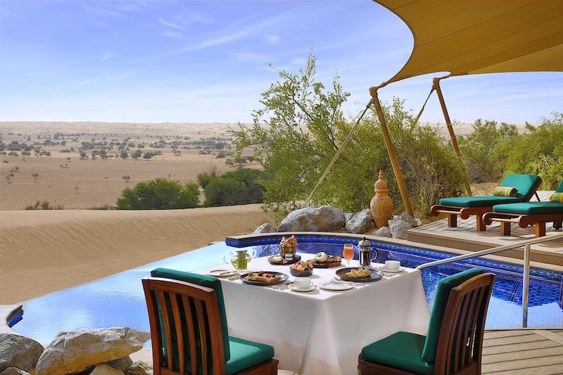 In-villa dining at Al Maha Desert Resort & Spa.