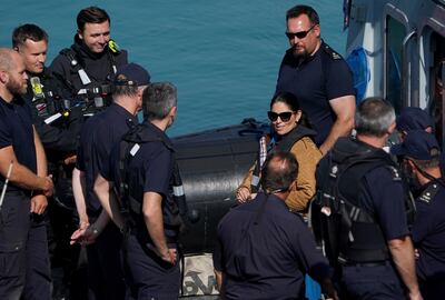 UK Home Secretary Priti Patel during a visit to the Border Force facility in Dover, Kent, on Thursday. Photo: PA 
