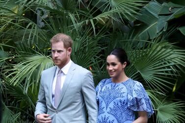 Prince Harry and Meghan, Duchess of Sussex, leave the residence of King Mohammed VI of Morocco. AP