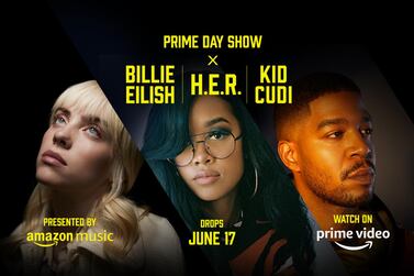 Billie Eilish, H.E.R. and Kid Cudi will perform for Amazon's Prime Day Show. Courtesy Amazon