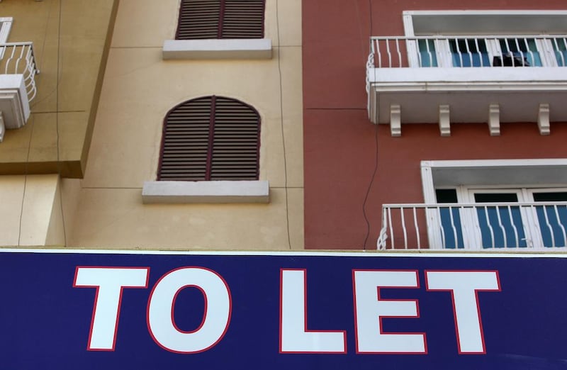 To-Let sign on one of the residential building at the International City in Dubai. Mario Volpi is here to help readers with their property issues. Pawan Singh / The National