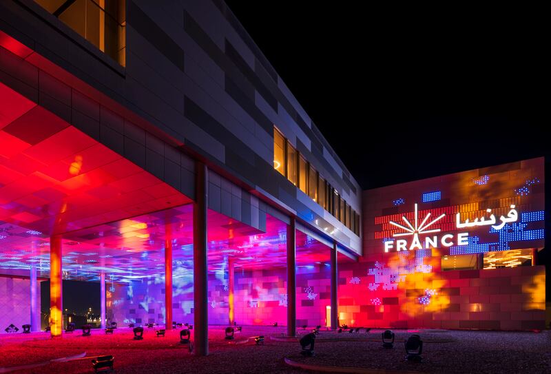 Night view of the France Pavilion, Expo 2020 Dubai. Photo: Dany Eid / Expo 2020 Dubai