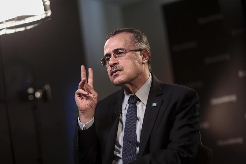 Amin Nasser, chief executive officer of Saudi Arabian Oil Co. (Aramco), gestures as he speaks during a Bloomberg Television interview on day two of the World Economic Forum (WEF) in Davos, Switzerland, on Wednesday, Jan. 24, 2018. World leaders, influential executives, bankers and policy makers attend the 48th annual meeting of the World Economic Forum in Davos from Jan. 23 - 26. Photographer: Simon Dawson/Bloomberg