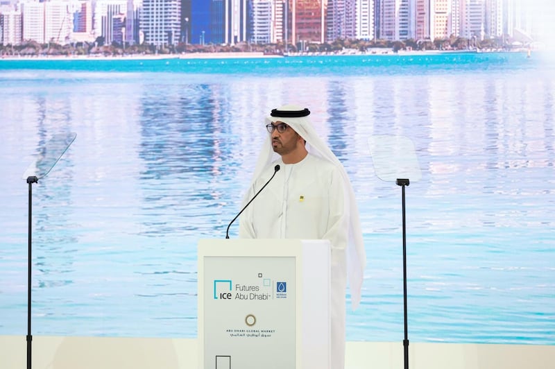 *** GENERAL CAPTION ***
AL MARYAH ISLAND, ABU DHABI, UNITED ARAB EMIRATES - March 29, 2021: HH Sheikh Mansour bin Zayed Al Nahyan, UAE Deputy Prime Minister and Minister of Presidential Affairs () attends the launch of Murban crude futures trading at Abu Dhabi Global Market, Al Maryah Island.

( Hamad Al Kaabi / Ministry of Presidential Affairs )​
---