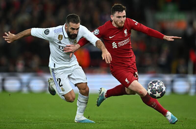 Dani Carvajal 8: Top-quality performance from right-back who never looked flustered and hardly put a foot wrong. Push on Nunez at start of second half had Liverpool striker claiming a penalty but rightly waved away by referee. AFP