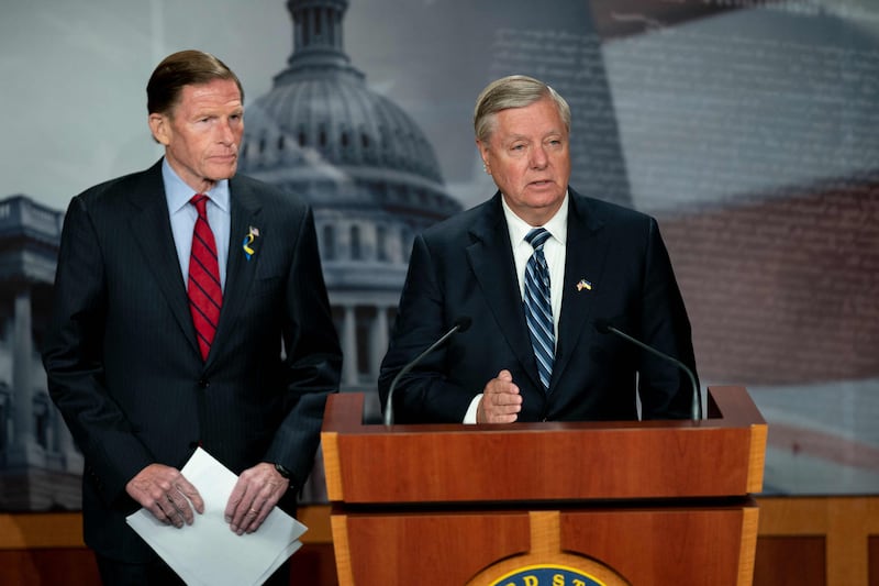 graham
Senator Lindsey Graham (R-SC) and Senator Richard Blumenthal (D-CT) speak during a news conference on declaring Russia as a state sponsor of terrorism, at the US Capitol in Washington, DC, on May 10, 2022.  (Photo by Stefani Reynolds  /  AFP)
