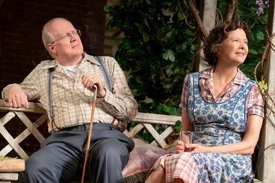 This image released by Polk & Co. shows Tracy Letts and Annette Bening during a performance of "All My Sons." The Tony Award nominations will be announced Tuesday. (Matthew Murphy/Polk & Co. via AP)