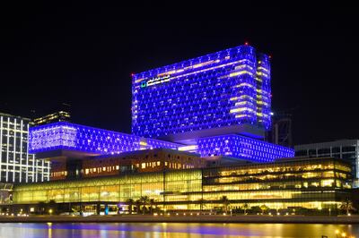 Cleveland Clinic Abu Dhabi glows blue to observe World Diabetes Day. Mubadala Health