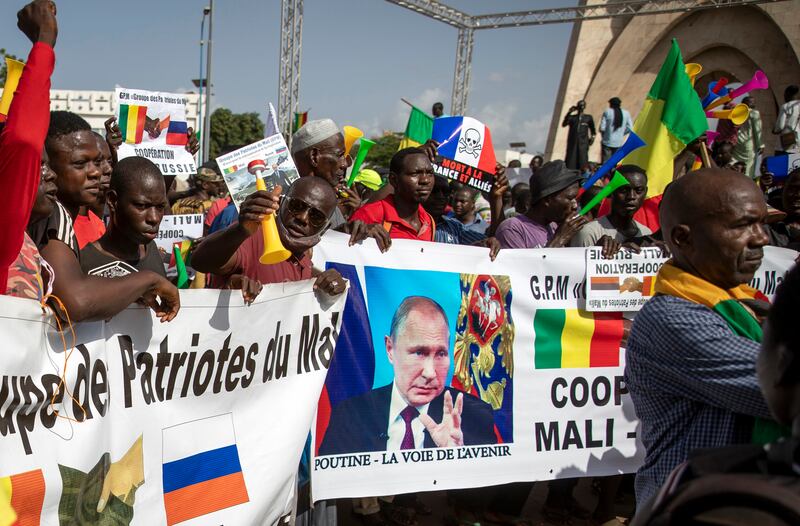 Malians demonstrate in support of Russia on the 60th anniversary of Mali's independence in September 2020. AP