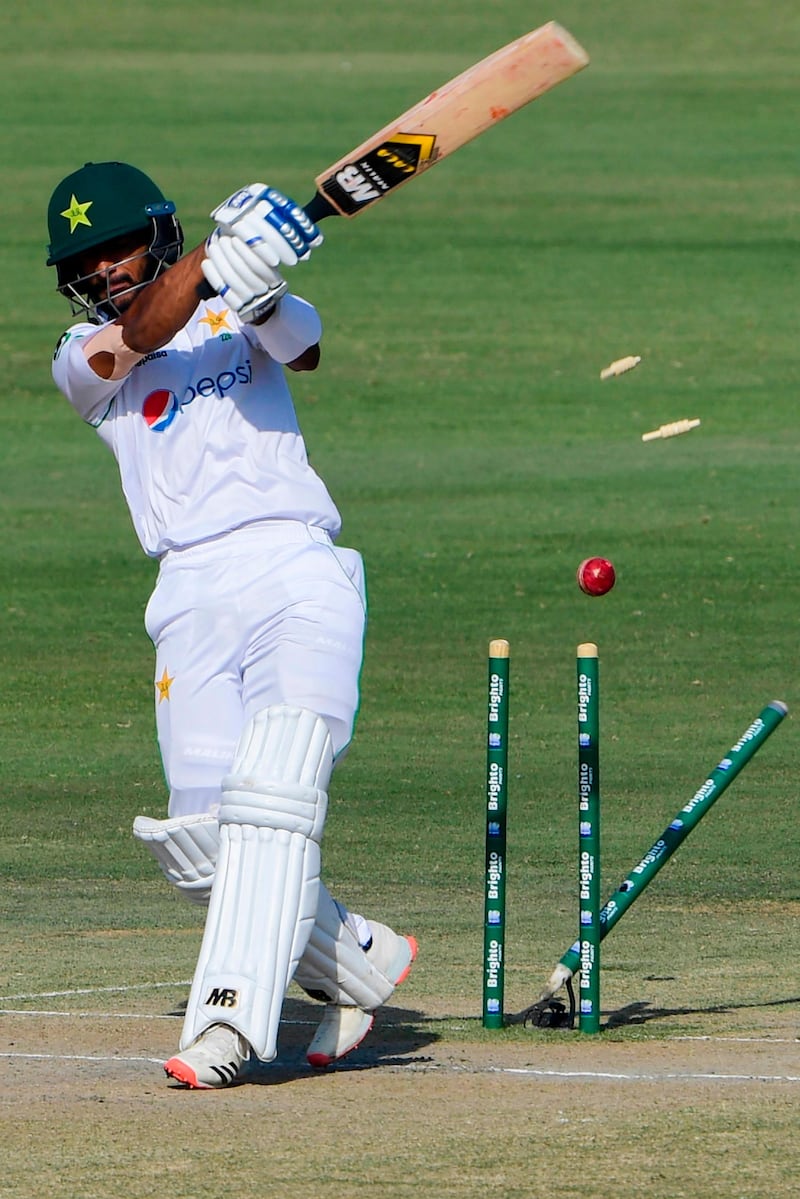 Pakistan's Hasan Ali is clean bowled by South Africa's Kagiso Rabada (not pictured) during Day 3 of the first Test match at the National Stadium in Karachi on Thursday, January 28. AFP