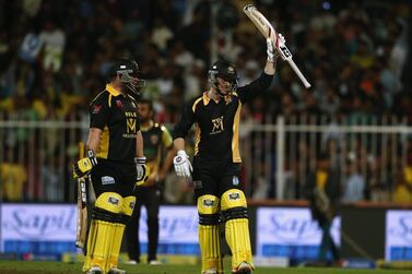 Eoin Morgan, right, captained the Kerala Kings to glory in the inaugural T10 League, held in Sharjah. Getty 