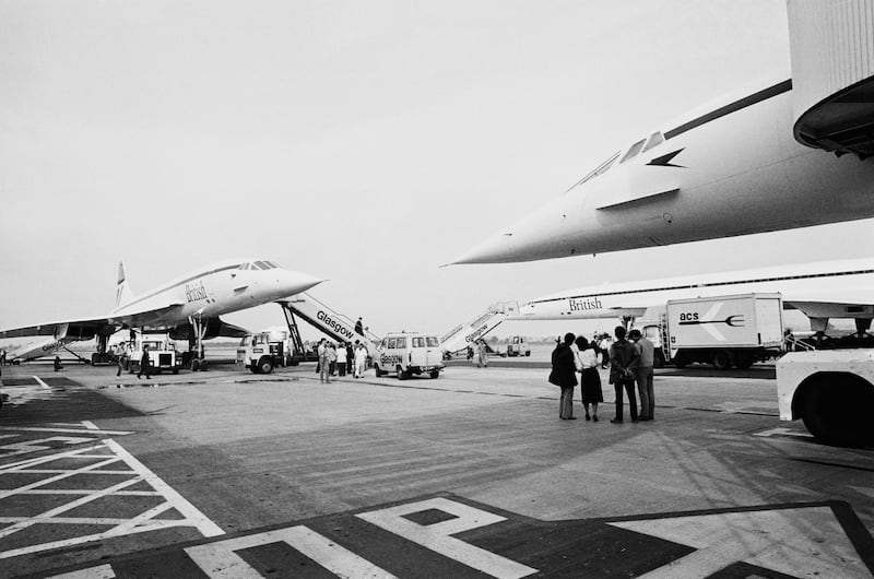British Airways Concordes at Glasgow Airport in 1983.