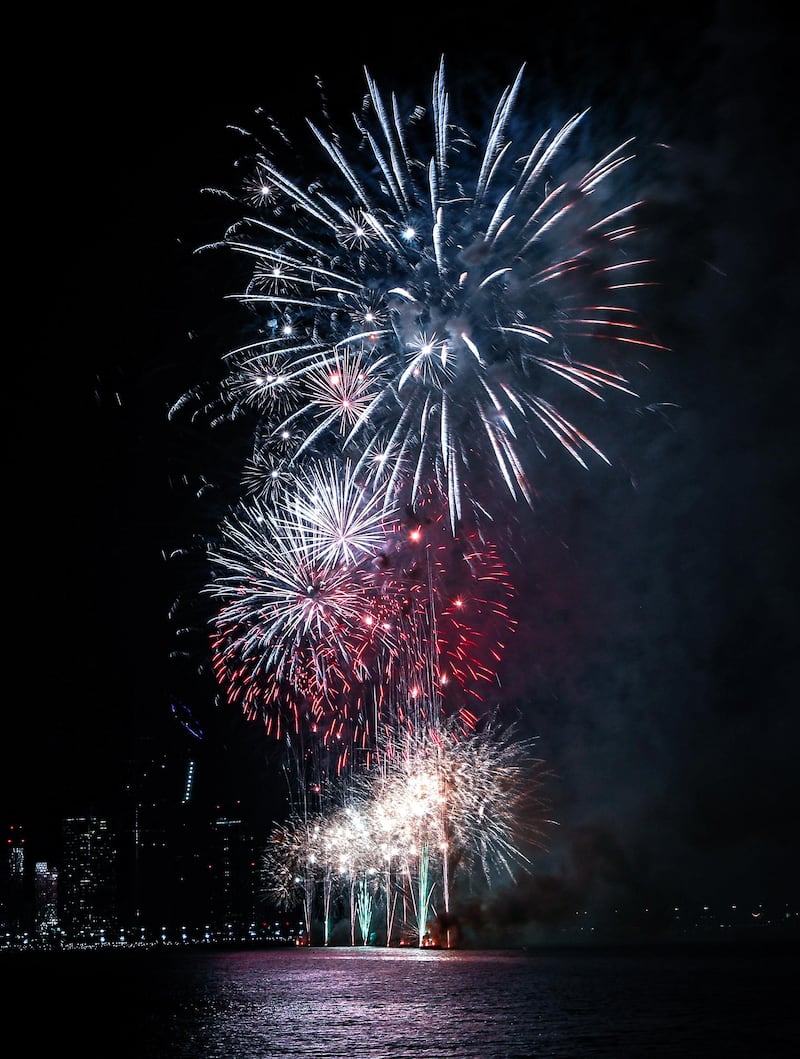 Fireworks display at Abu Dhabi Corniche on New Year's Eve. Victor Besa / The National
