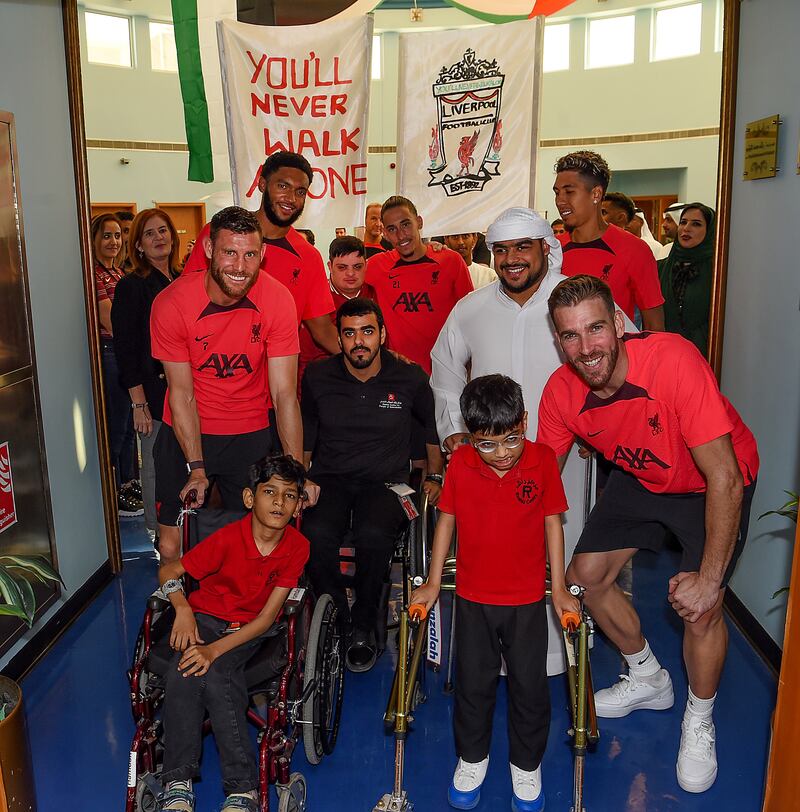 Adrian, Roberto Firmino, Kostas Tsimikas, James Milner and Joe Gomez visited the Rashid Centre for People of Determination. Getty