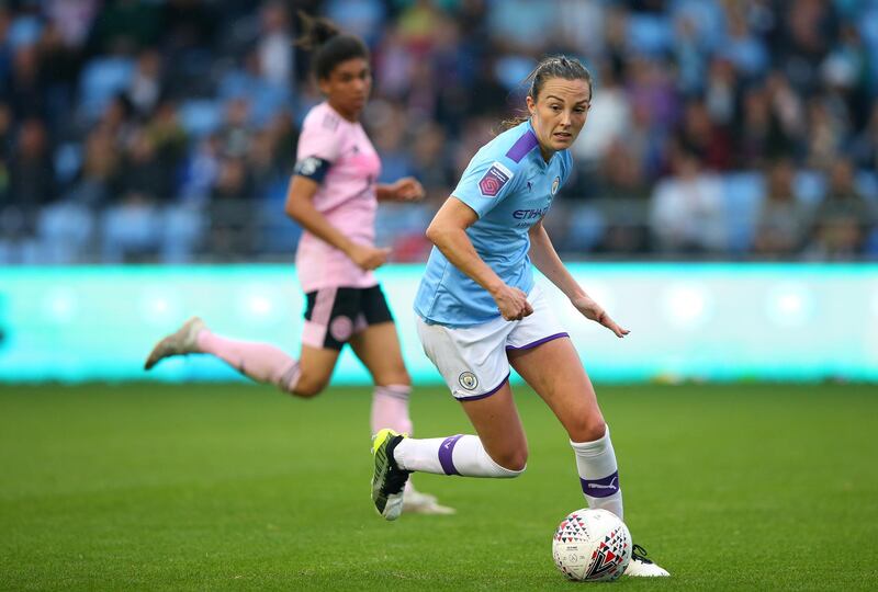 MANCHESTER, ENGLAND - SEPTEMBER 22:  Caroline Weir of Manchester City Women during The FA Continental League Cup between Manchester City Women and Leicester City at The Academy Stadium on September 22, 2019 in Manchester, England. (Photo by Alex Livesey/Getty Images)