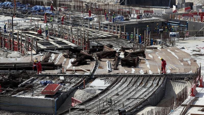 Construction work under way at a World Cup 2022 stadium in Doha, Qatar. Getty