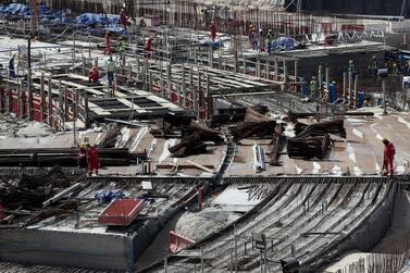 Construction work under way at a World Cup 2022 stadium in Doha, Qatar. Getty