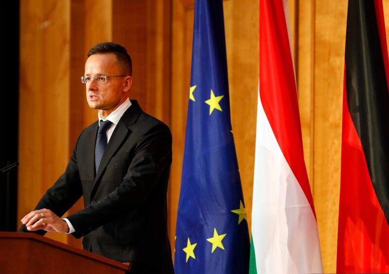 epa07832326 Minister of Foreign Affairs and Trade of Hungary, Peter Szijjarto, speaks at the official opening of the 'German-Hungarian Forum - Youth, Dialogue.Future', in Berlin, Germany, 10 September 2019. Exactly on the day of the 30th anniversary of the opening of the Hungarian western border the forum promotes the development of the German-Hungarian relations.  EPA/FELIPE TRUEBA