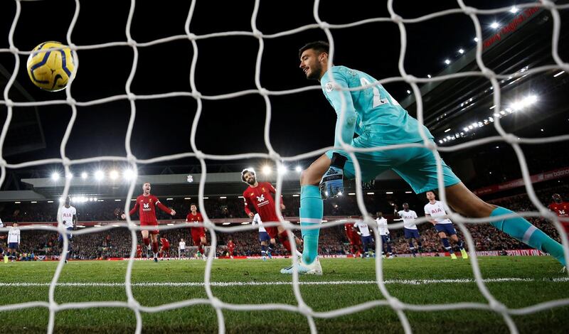 Soccer Football - Premier League - Liverpool v Tottenham Hotspur - Anfield, Liverpool, Britain - October 27, 2019 Liverpool's Mohamed Salah scores their second goal from the penalty spot REUTERS/Phil Noble EDITORIAL USE ONLY. No use with unauthorized audio, video, data, fixture lists, club/league logos or "live" services. Online in-match use limited to 75 images, no video emulation. No use in betting, games or single club/league/player publications. Please contact your account representative for further details.