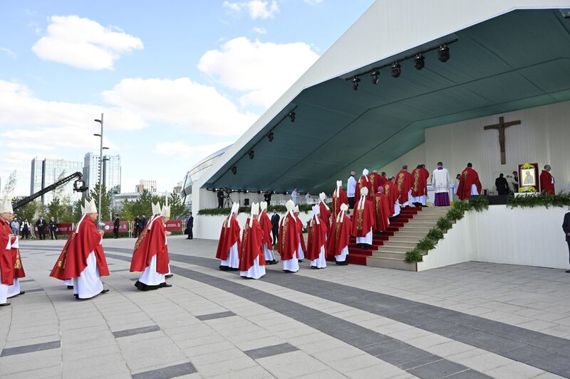 Preparations for a holy mass to be celebrated by Pope Francis in the Expo Grounds in Nur-Sultan, Kazakhstan. EPA