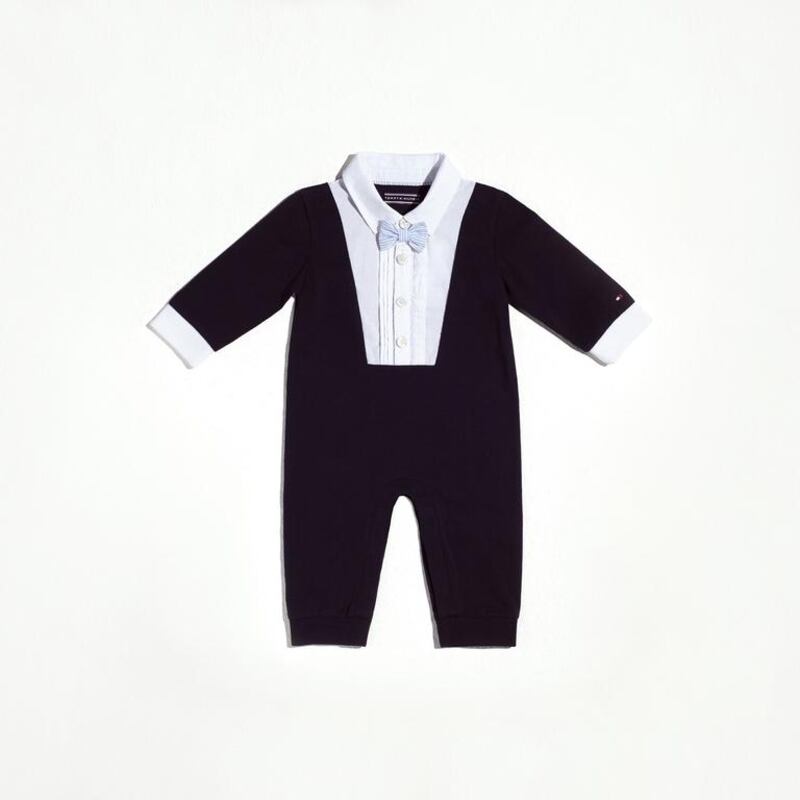 A tuxedo-inspired one-piece for newborn boys, from Tommy Hilfiger's Ramadan capsule collection for the GCC. Courtesy Tommy Hilfiger