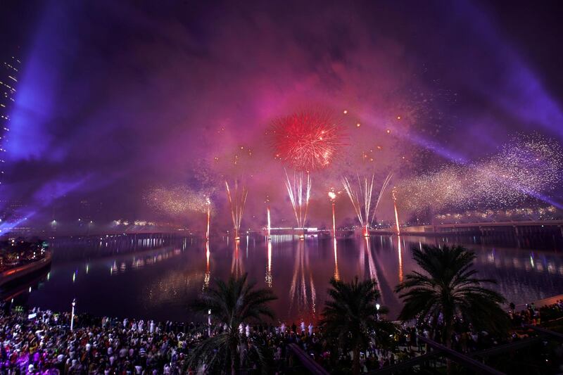 Abu Dhabi, United Arab Emirates, December 31, 2019.  NYE Fireworks at Al Maryah Island.
Victor Besa / The National
Section:  NA
Reporter:  Saeed Saeed