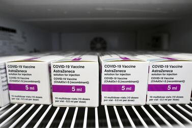 Boxes with Astra Zeneca coronavirus disease (Covid-19) vaccine are pictured in a fridge at St. Mary's Hospital, in Phoenix Park in Dublin, Ireland. Reuters